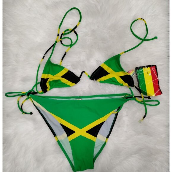 C.J.L Flag-Inspired Triangle Sexy Cheeky Bikini Set Y2K Size 5, NWT - Picture 3 of 11